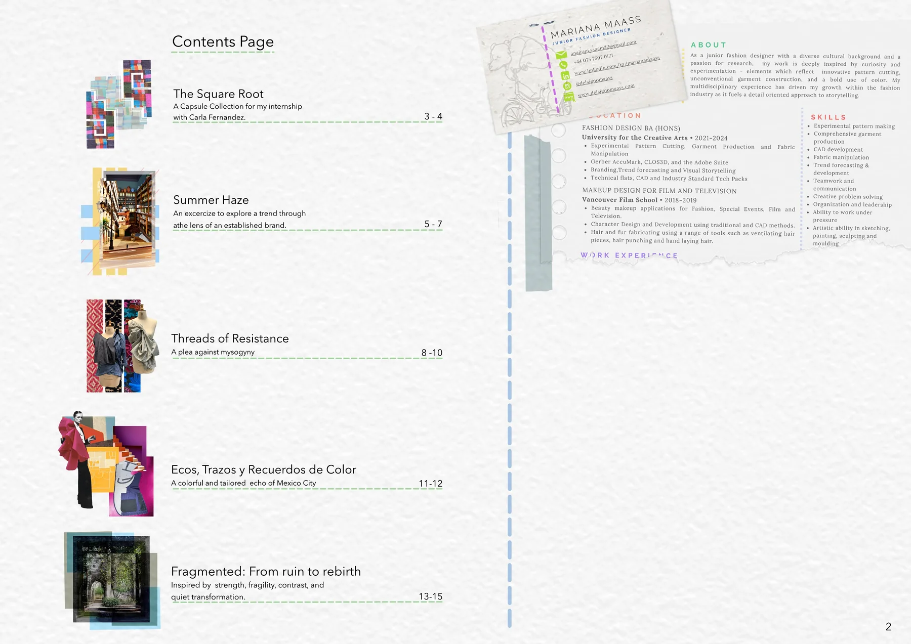 Contents & About - original portfolio page 2