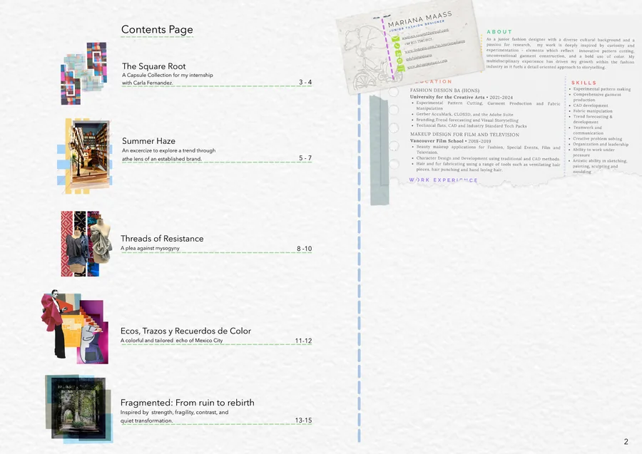 Contents & About — original portfolio composition, page 2